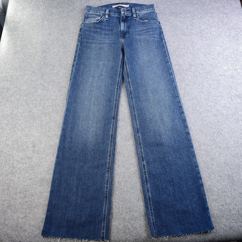 Hudson Rosie High Rise Wide Leg Jeans Women's 25 North Fork Wash Raw Hem Blue
